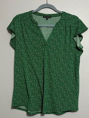 Adrianna Papell short sleeve green print blouse size large